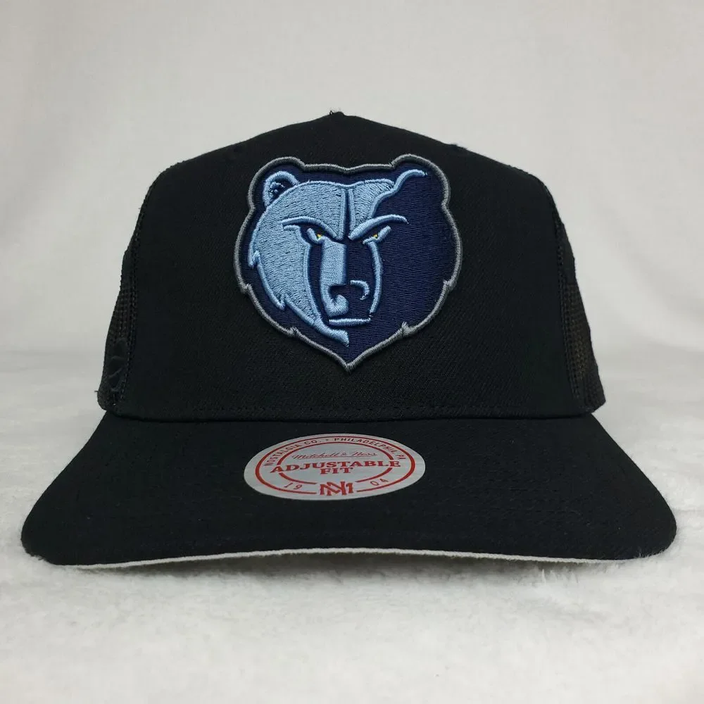 Memphis Grizzlies Mitchell & Ness Trucker Snapback Hat Cap 3D Logo Black‎ NWT